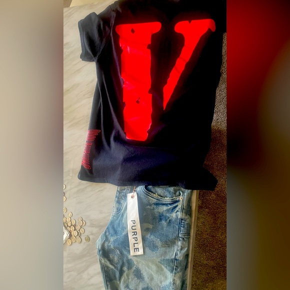 Purple Jeans & Vlone shirt & antisocial club shirt